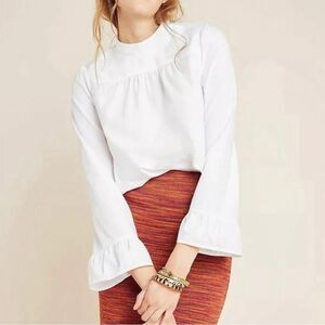 Anthropologie Maeve Aja Poplin Bell Sleeve Blouse